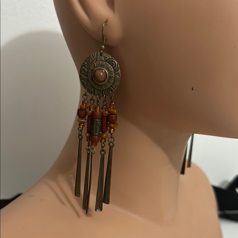 Bronze and Orange Dangle Earrings